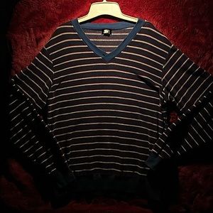 70s Vintage Velour V-Neck Striped Sweater - Club Hampton Men’s Large